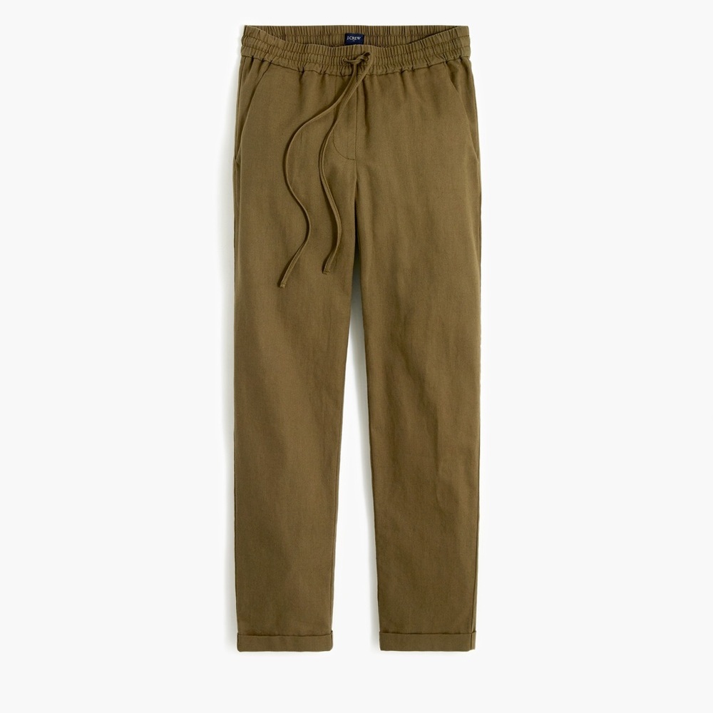 NWT J.Crew Linen Cotton Drawstring Trouser Pants Olive Size 6
